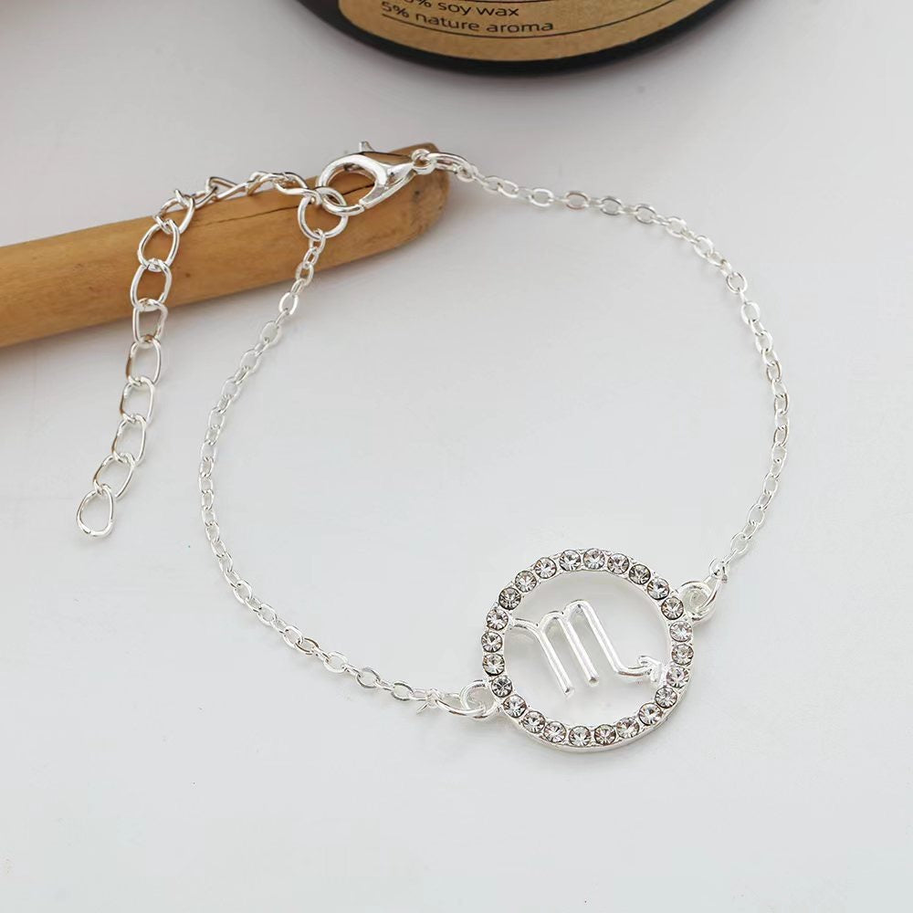 Scorpio Faux Diamond Embedded Zodiac Bracelet (Silver Tone)