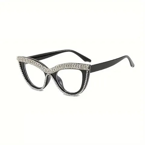 Crystal Ice Cat Eye Sunglasses (Clear Silver, Rhinestones)