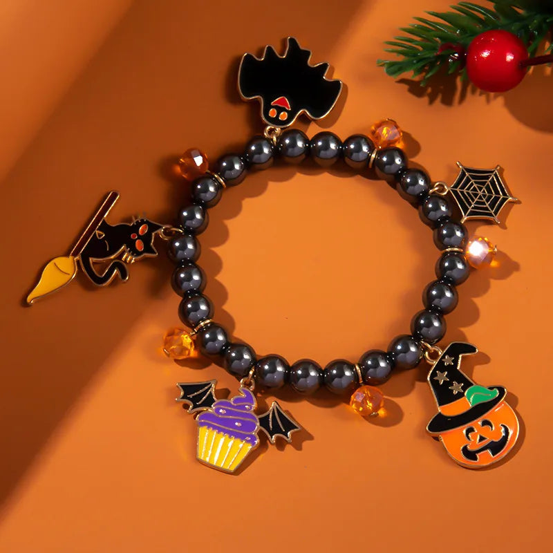 Halloween Bead Charm Bracelet (Pumpkin, Cupcake, Ghost Multi Color)