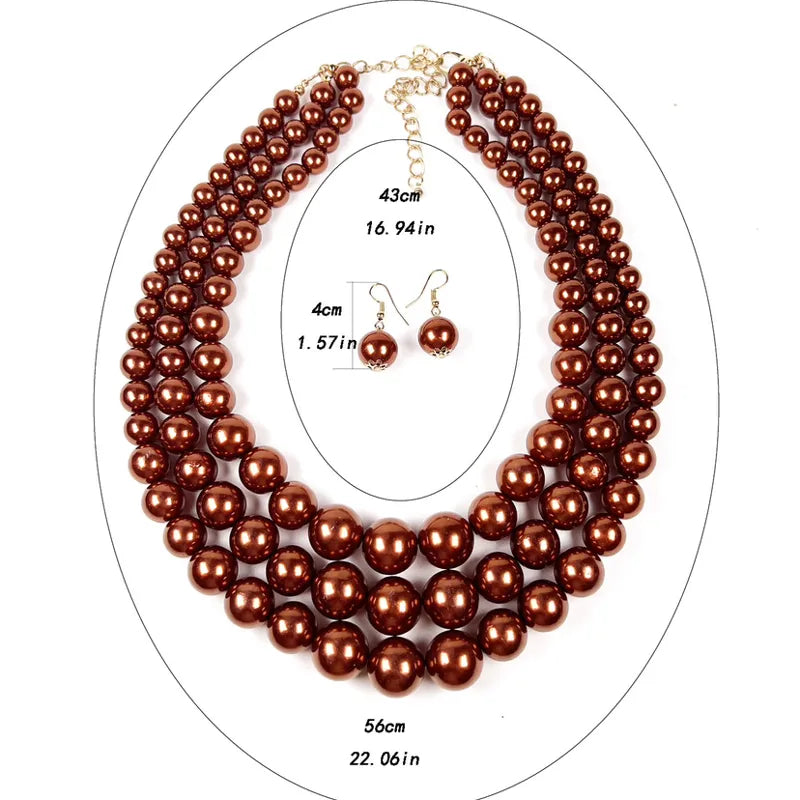 Three Layer Fashion Pearl Necklace Set (Brown)
