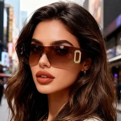 Rimless Edge Sunglasses (Black, Gold)