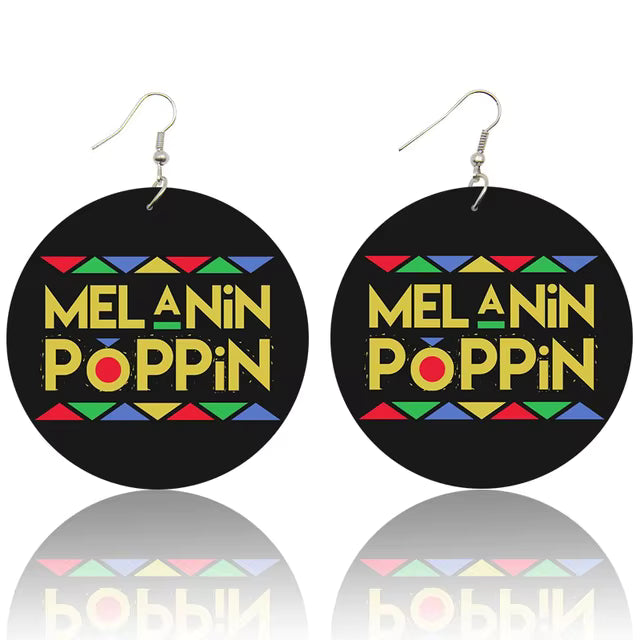 Cultural Wood Fashion Earrings - Melanin Popping (Black, Green, Yellow, Red, Blue Multi-Colors)