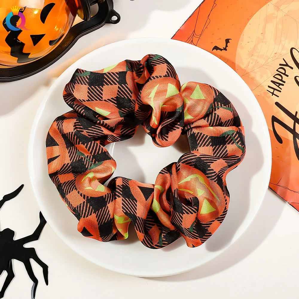 Halloween Plaid Scruchie (Black, Orange)