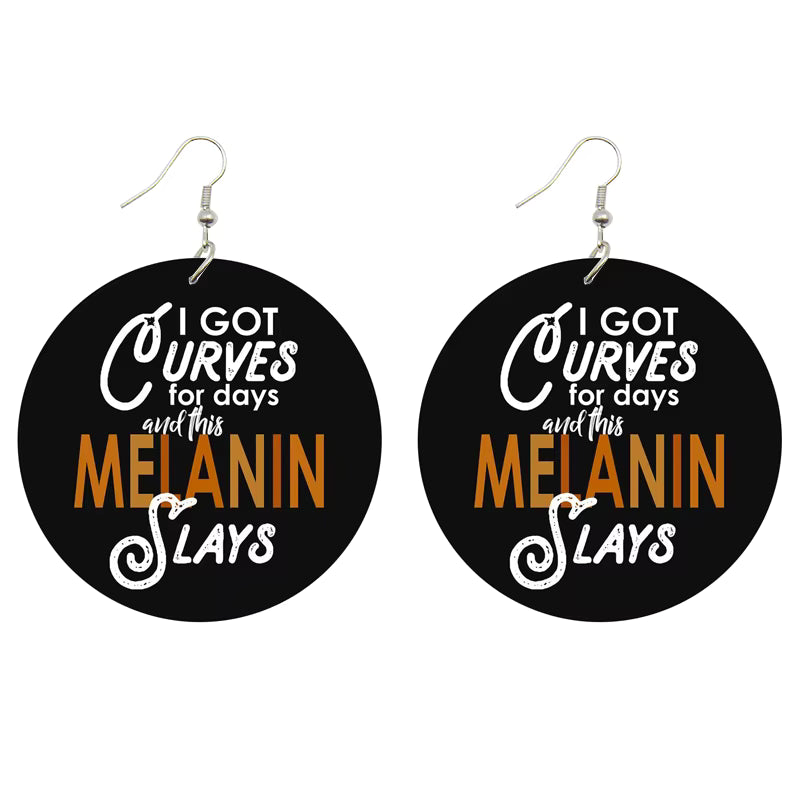 Cultural Wood Fashion Earrings - I Got Curves for Days (Brown, White, Black)