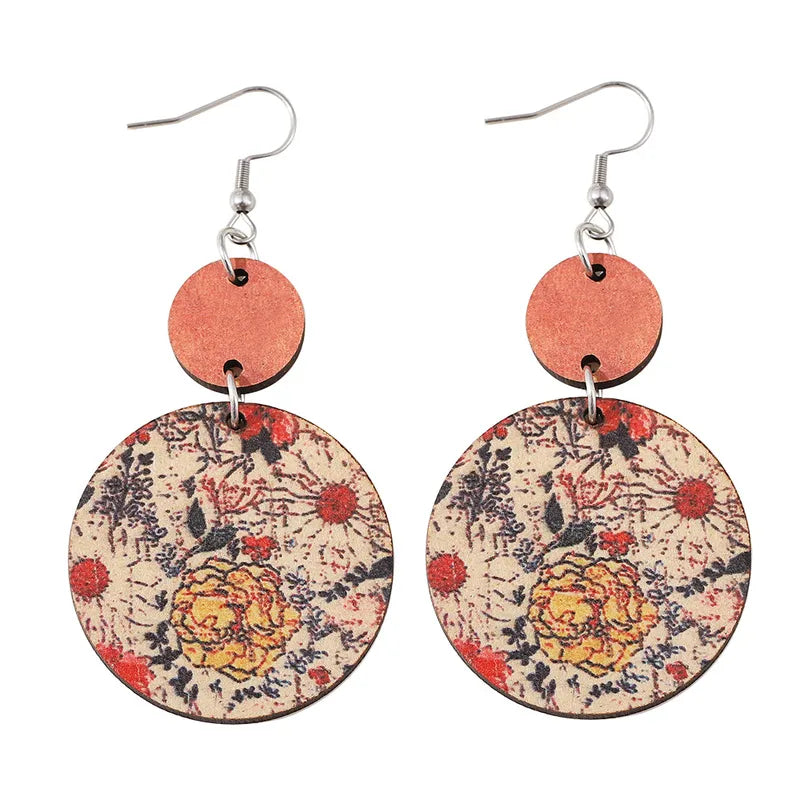 Wood Fashion Earrings (Floral Multi-Color)