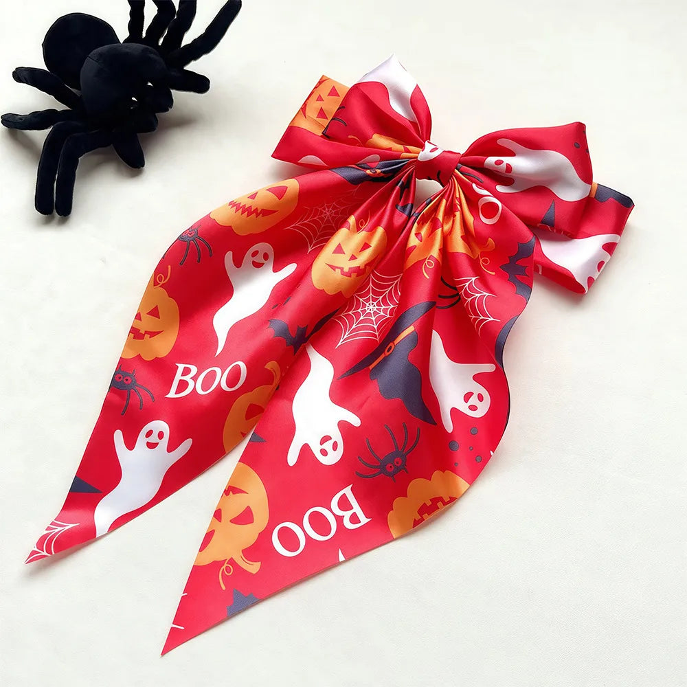Halloween Large Satin Boo Bow (Red, White, Orange)