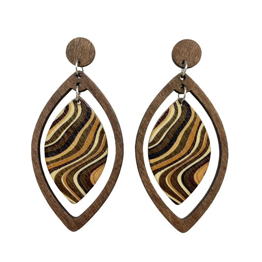 Wood Fashion Earrings (Natural Brown Multi-Color)
