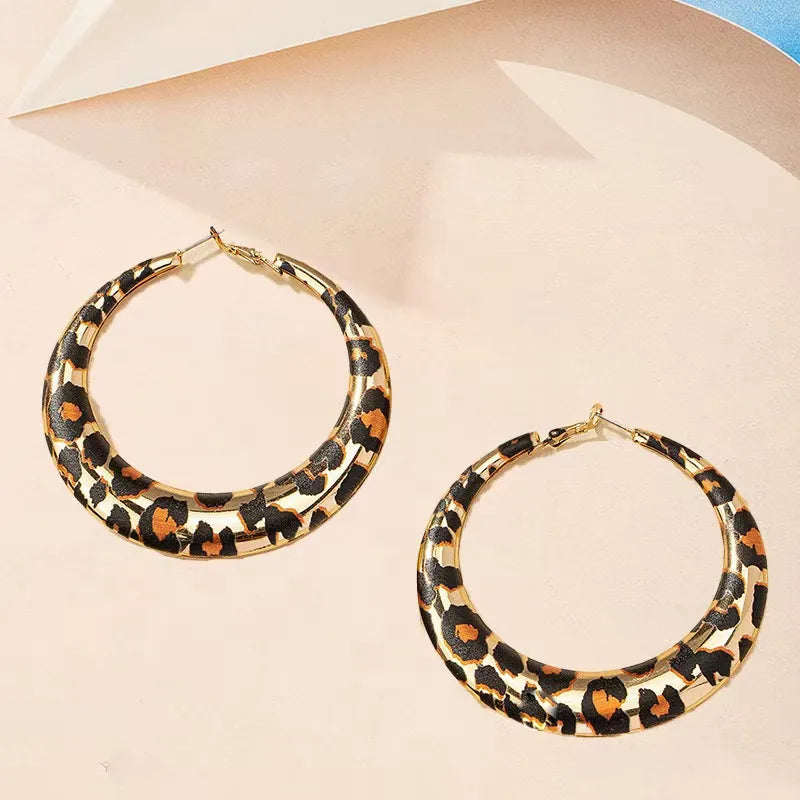 Leopard Print Hoop Earrings (Gold, Brown, Black)