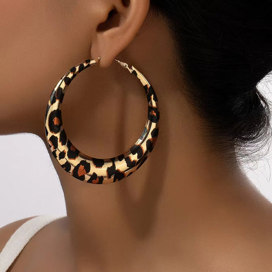 Leopard Print Hoop Earrings (Gold, Brown, Black)