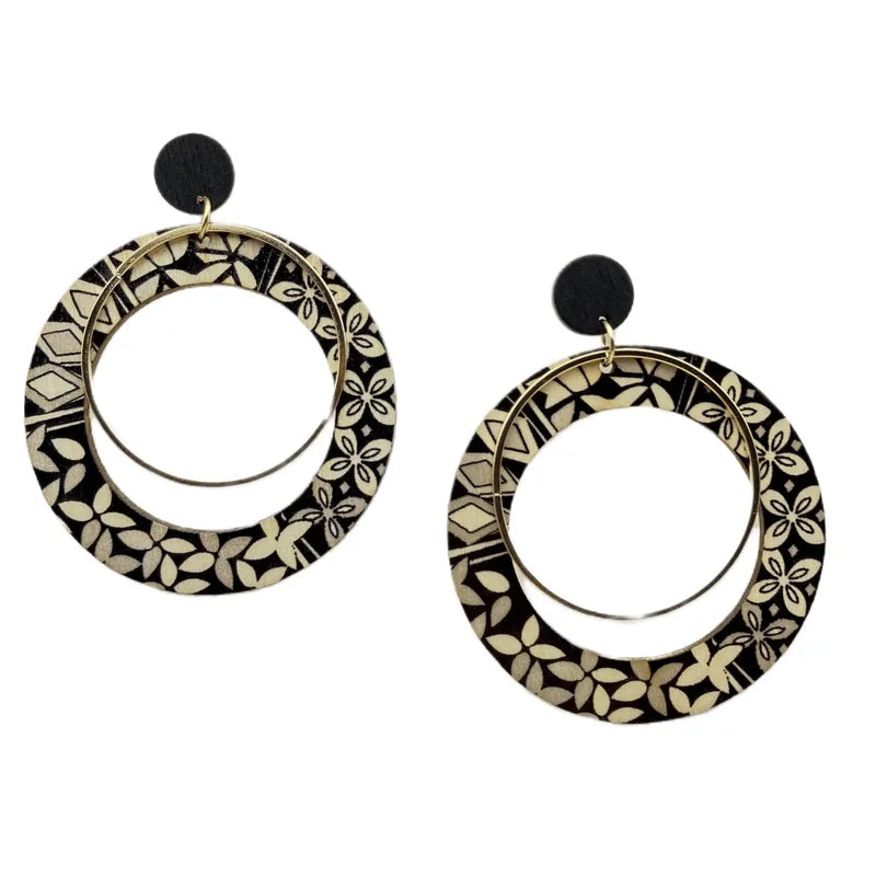 Wood Fashion Earrings (Black, Multi-Color)