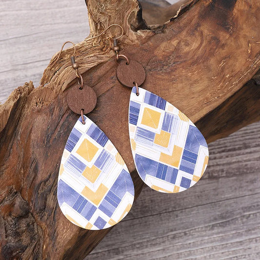 Wood Fashion Earrings (Blue, Yellow, Multi-Color)