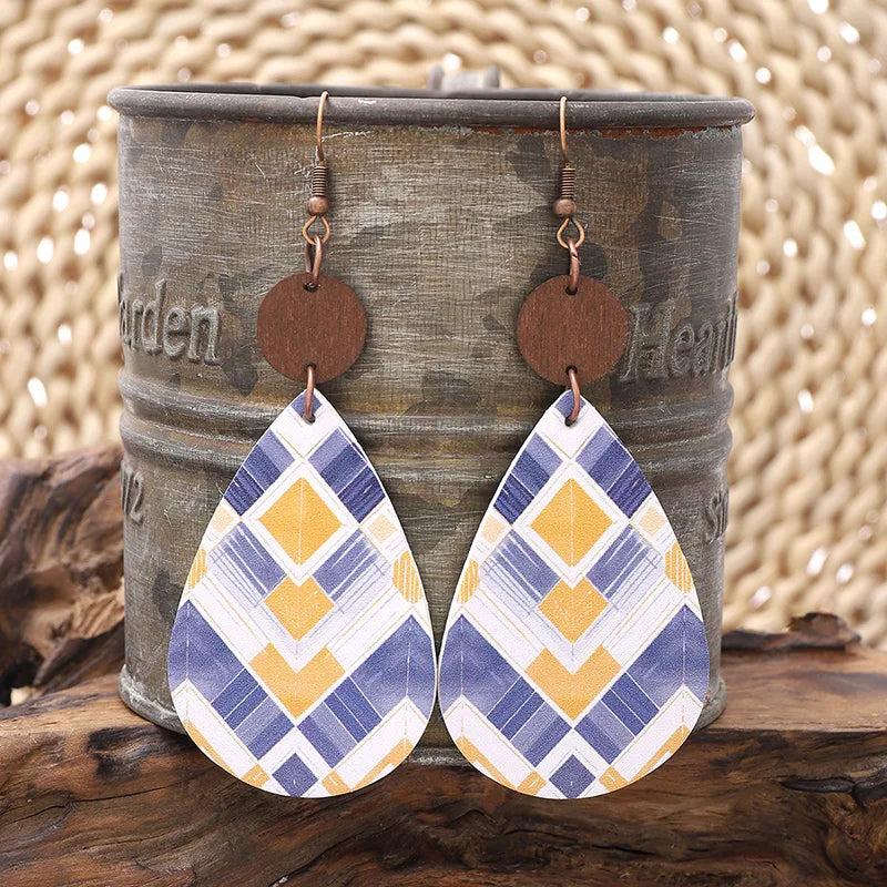 Wood Fashion Earrings (Blue, Yellow, Multi-Color)