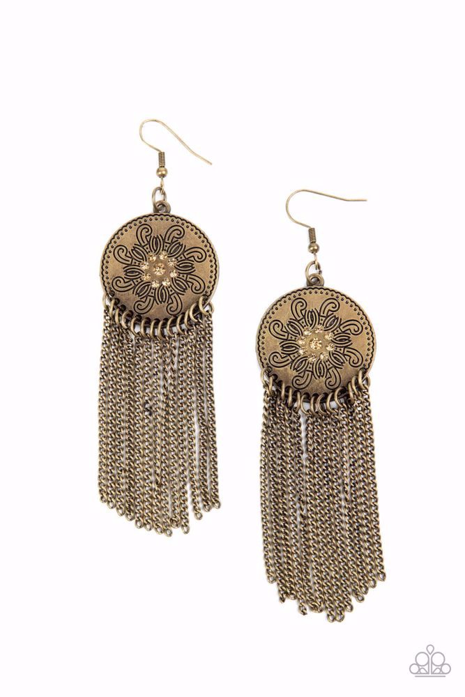 Paparazzi Earrings,  Fringe Control - Brass