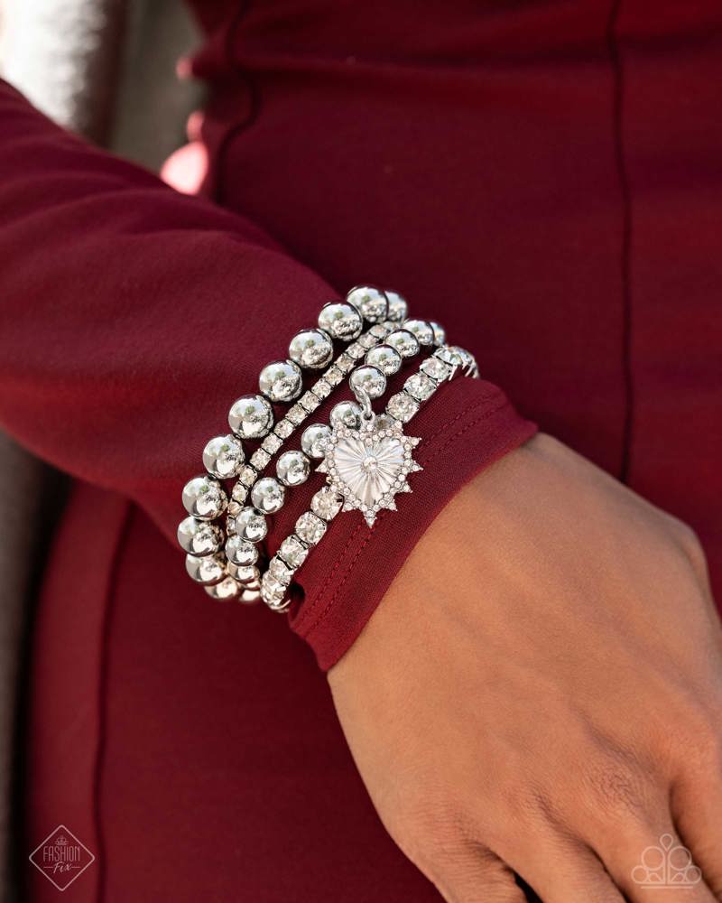 Paparazzi Fashion Fix Set Fiercely 5th Avenue Silver Crystal Hearts