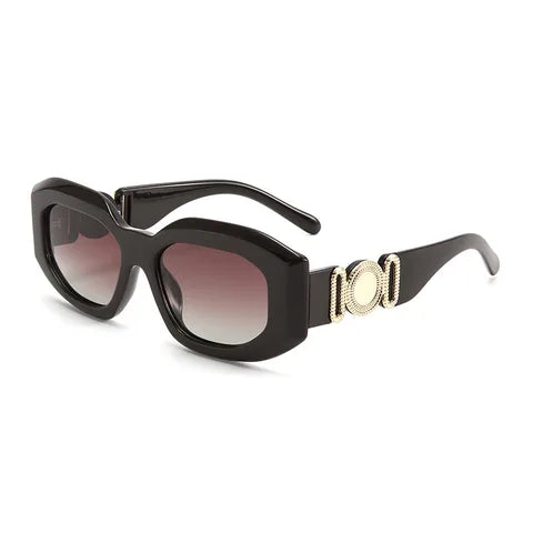 Black Glam Octagon Sunglasses (Black, Gold)
