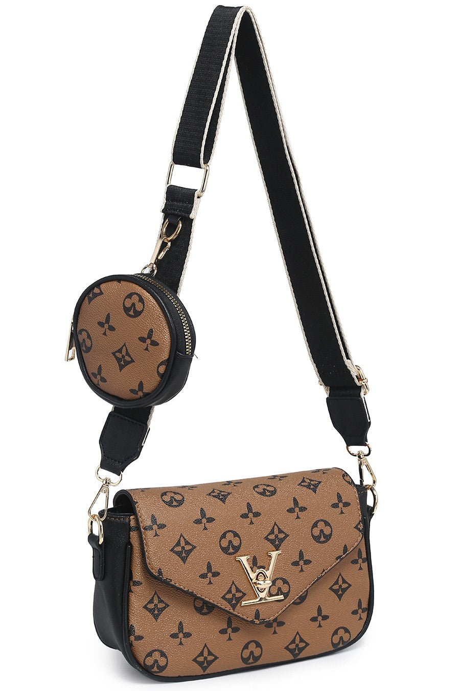 Designer-Inspired Monogram 2-in-1 Crossbody Bag (Khaki). Price Includes Shipping!