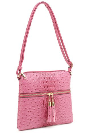 Pink Ostrich Croc Tassel Crossbody Bag. Price Includes Shipping!