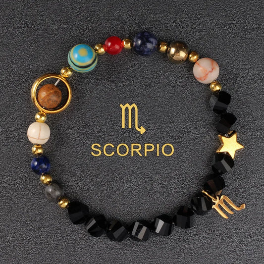 Scorpio Black Natural Stone Stretch Bracelet (Multi Colors)