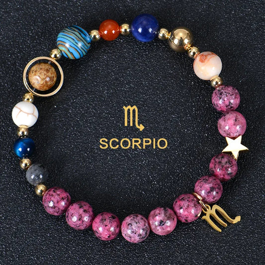 Scorpio Pink Natural Stone Stretch Bracelet (Multi Colors)