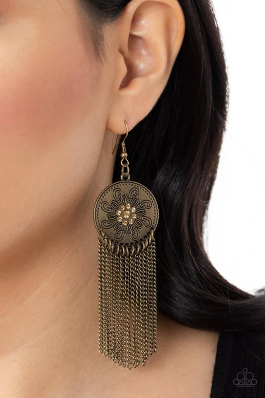 Paparazzi Earrings,  Fringe Control - Brass