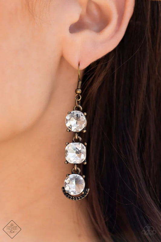 Paparazzi Earrings,  Determined to Dazzle - Brass