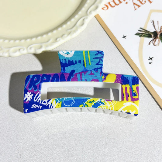 Graphic Print Hair Claw (Multi Colors, Blue, Yellow)