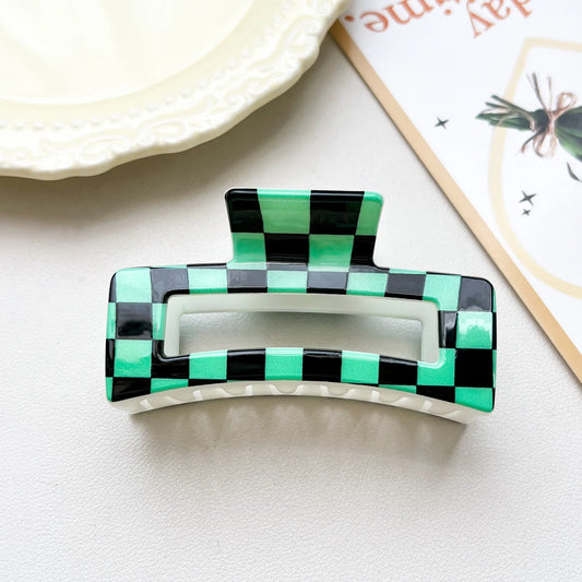 Mint & Black Checkered Print Hair Claw