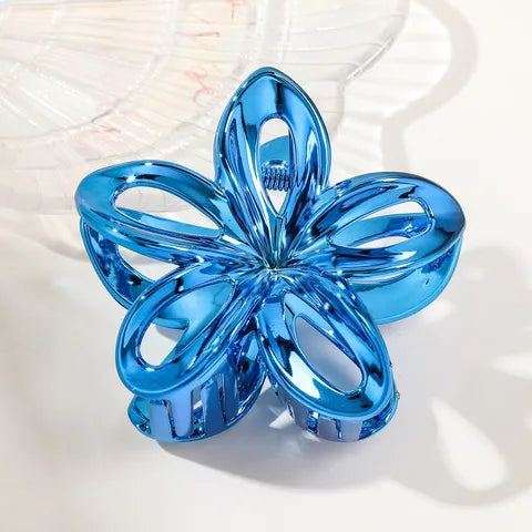 Metallic Blue Flower Hair Claw