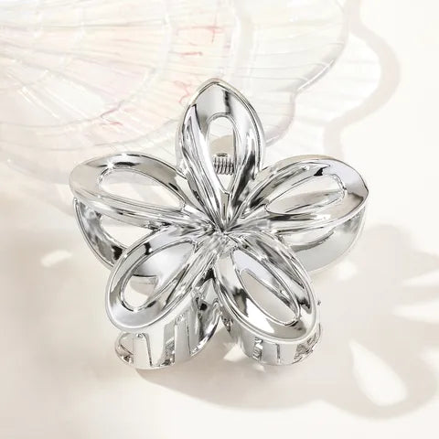 Metallic Silver Flower Hair Claw