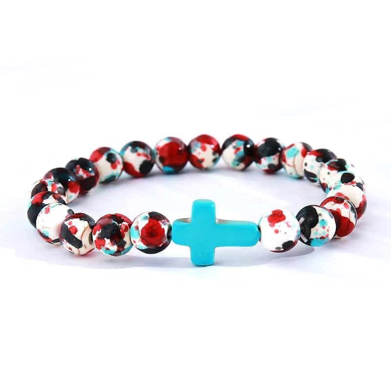 Inspirational Casual Style Beaded Cross Bracelet (Multi-Colored)
