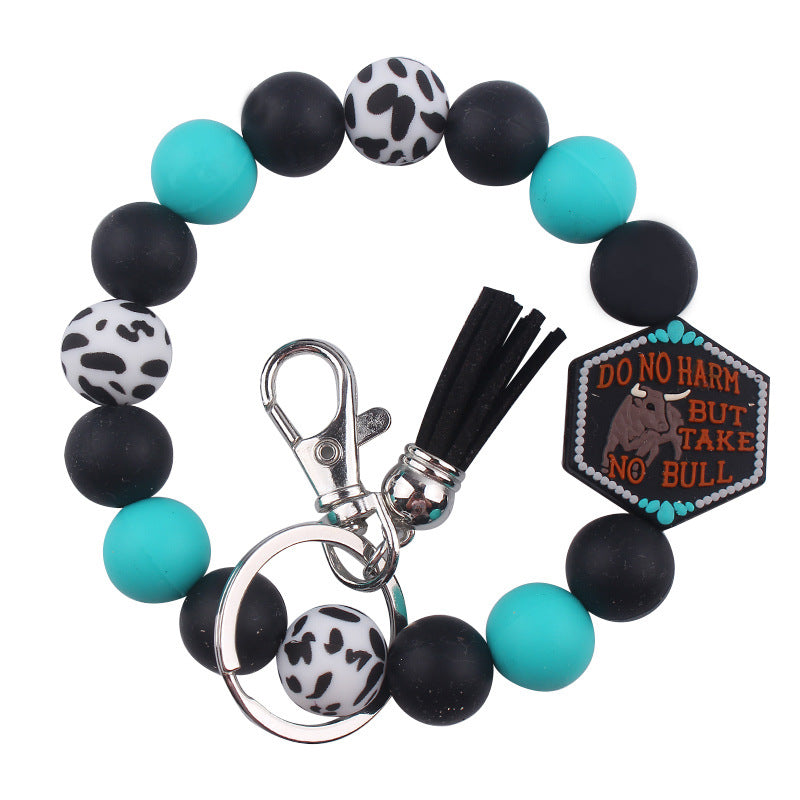 Beaded Bracelet Keychain Wristlet  (Take No Bull, Multicolor)
