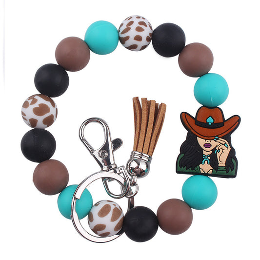 Beaded Bracelet Keychain Wristlet  (Cow Girl, Multicolor)