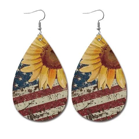 Patriotic Earrings (Red, White, Blue, Sunflower)