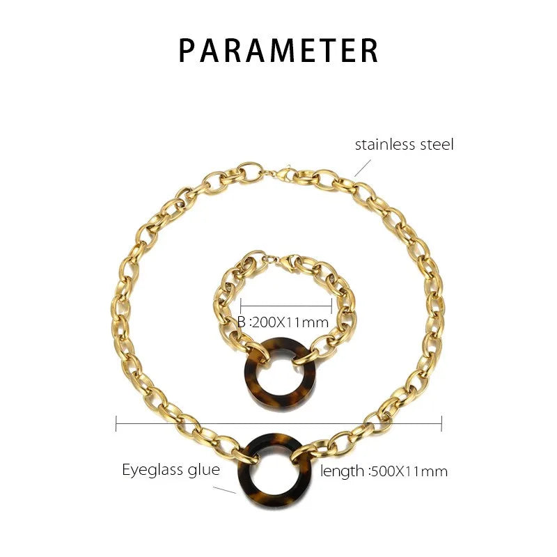 Necklace & Bracelet Set (Gold, Brown, Black)