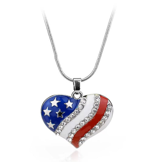 Patriotic Necklace & Earring Set (Red, White, Blue, Heart)