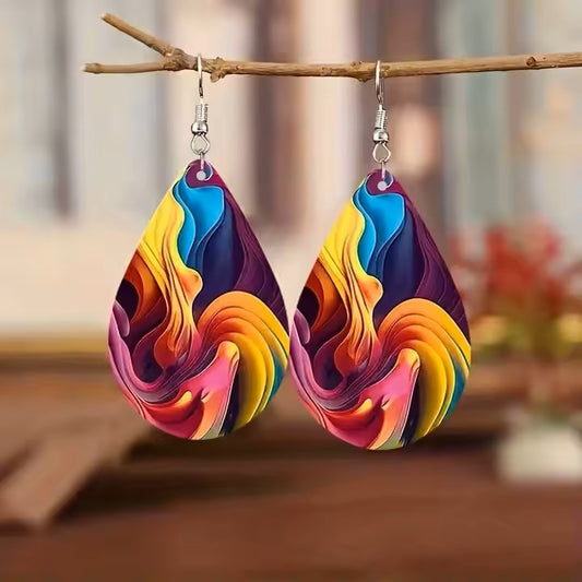 Wood Fashion Earrings (Green, Yellow, Purple, Multi-Colors)