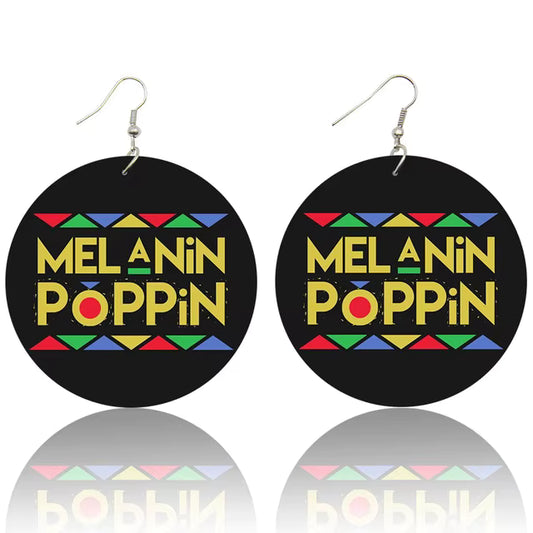 Cultural Wood Fashion Earrings - Melanin Popping (Black, Green, Yellow, Red, Blue Multi-Colors)