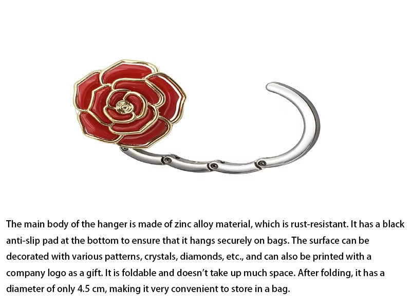 Folded Handbag Holder Table Hook (Red Rose, Gold)