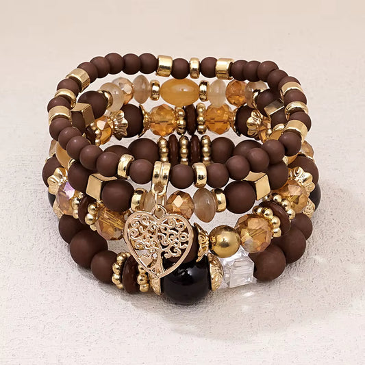 Fashion Multi-layer Bracelet Set (Brown, Gold Multi Colors)