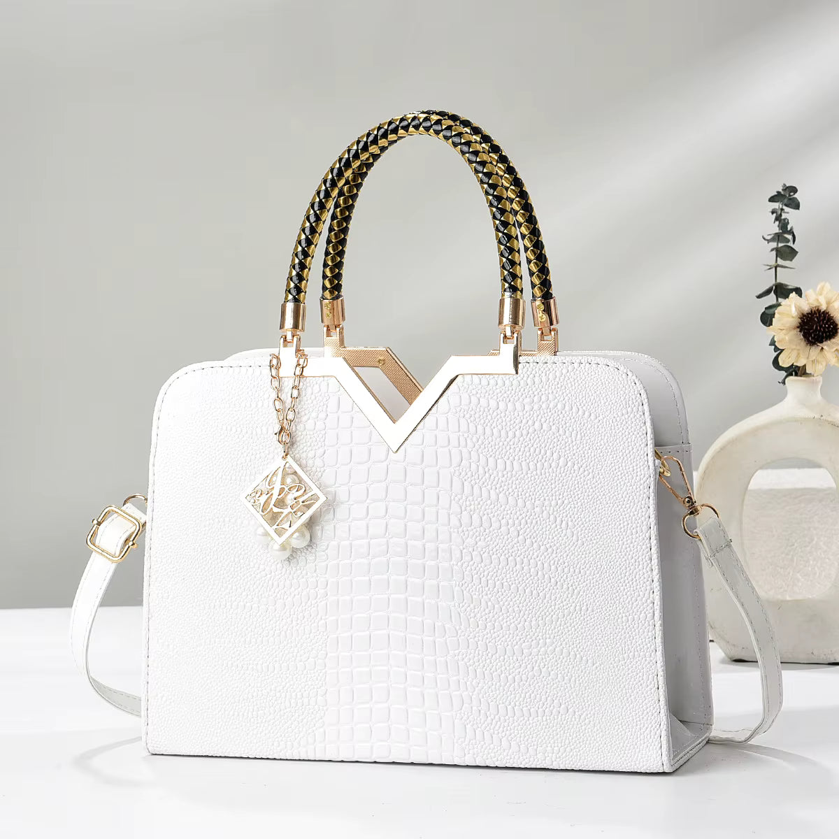 Fashion Handbag Faux Crocodile-embossed (Maroon or White). Price Includes Shipping!