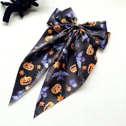 Halloween Large Satin Bow (Black, Orange, Purple)