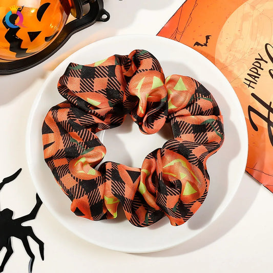 Halloween Plaid Scruchie (Black, Orange)