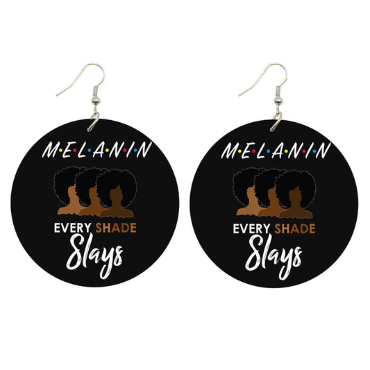Cultural Wood Fashion Earrings - Melanin Slays (Brown, White, Black)