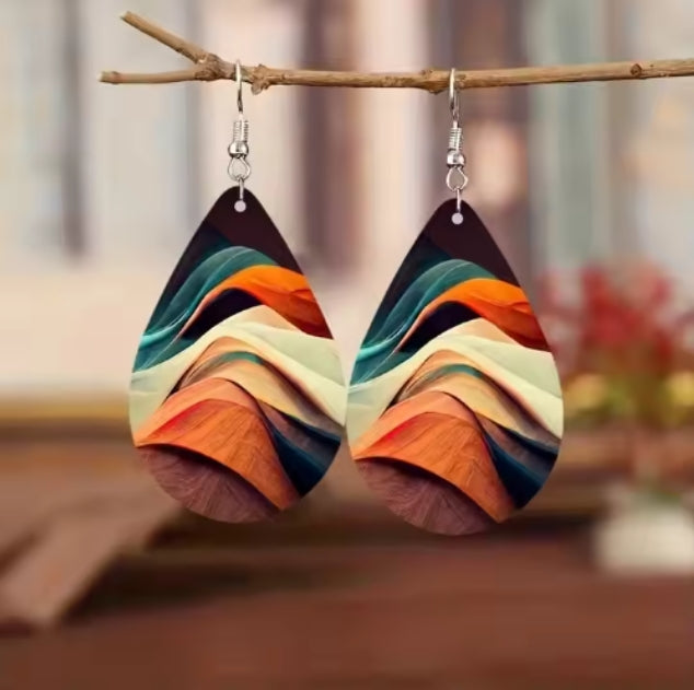 Wood Fashion Earrings (Green, Yellow, Brown, Multi-Colors)