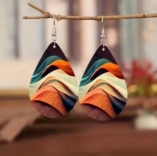 Wood Fashion Earrings (Green, Yellow, Brown, Multi-Colors)