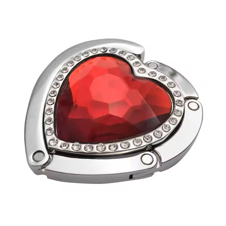Folded Handbag Holder Table Hook (Crystal Red Heart)