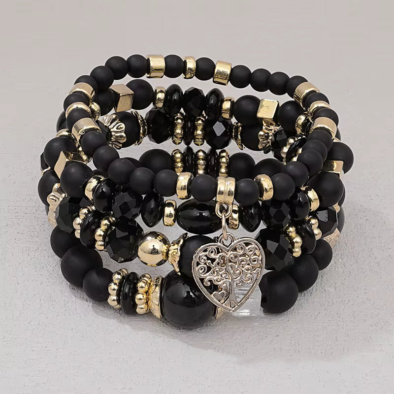Fashion Multi-layer Bracelet Set (Black, Gold Multi Colors)