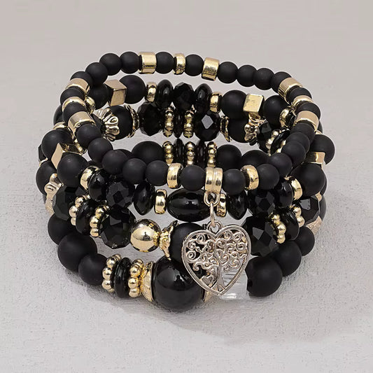 Fashion Multi-layer Bracelet Set (Black, Gold Multi Colors)