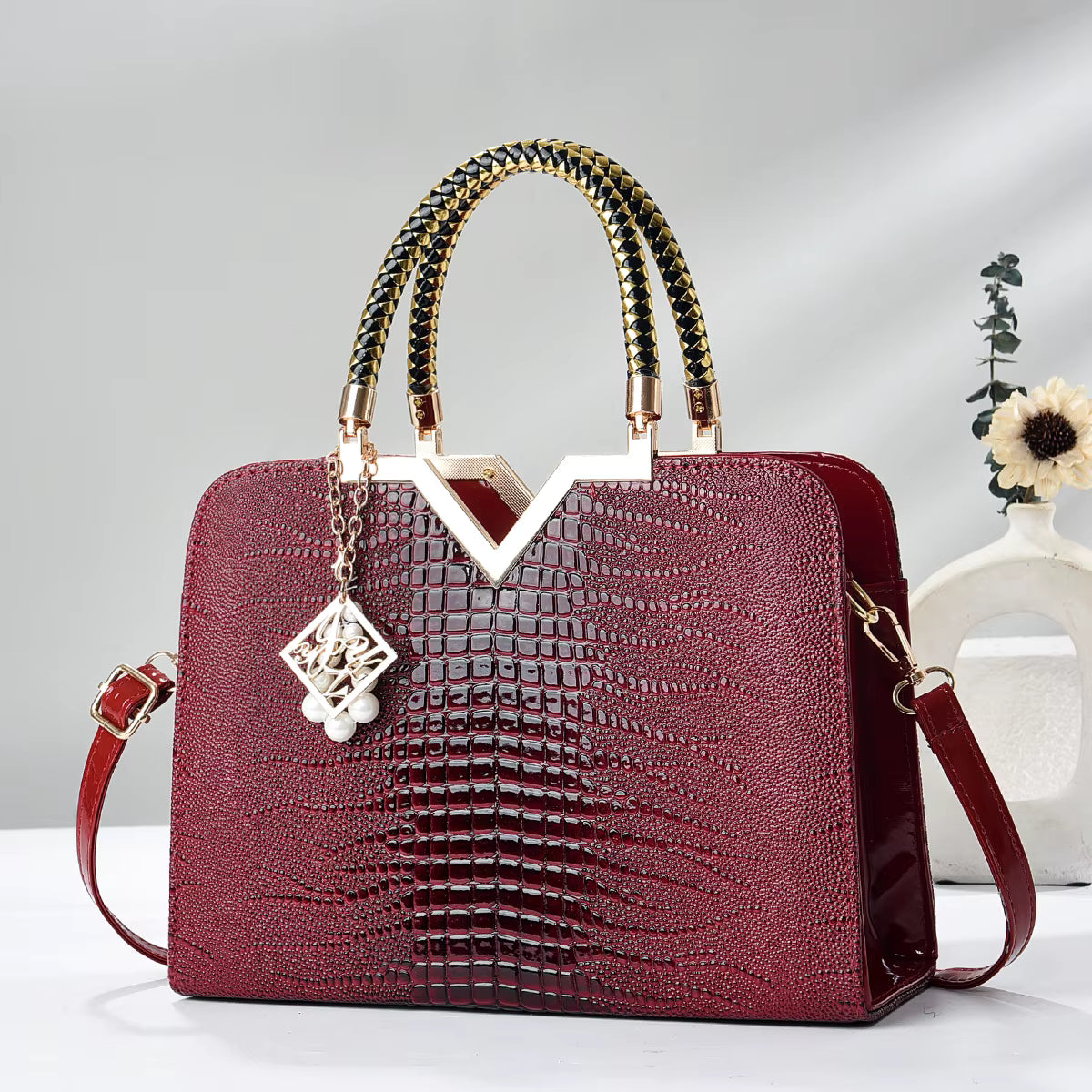 Fashion Handbag Faux Crocodile-embossed (Maroon or White). Price Includes Shipping!