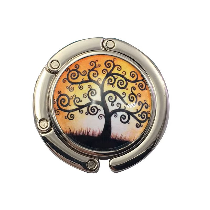 Folded Handbag Holder Table Hook (Family Tree, Brown Tones)